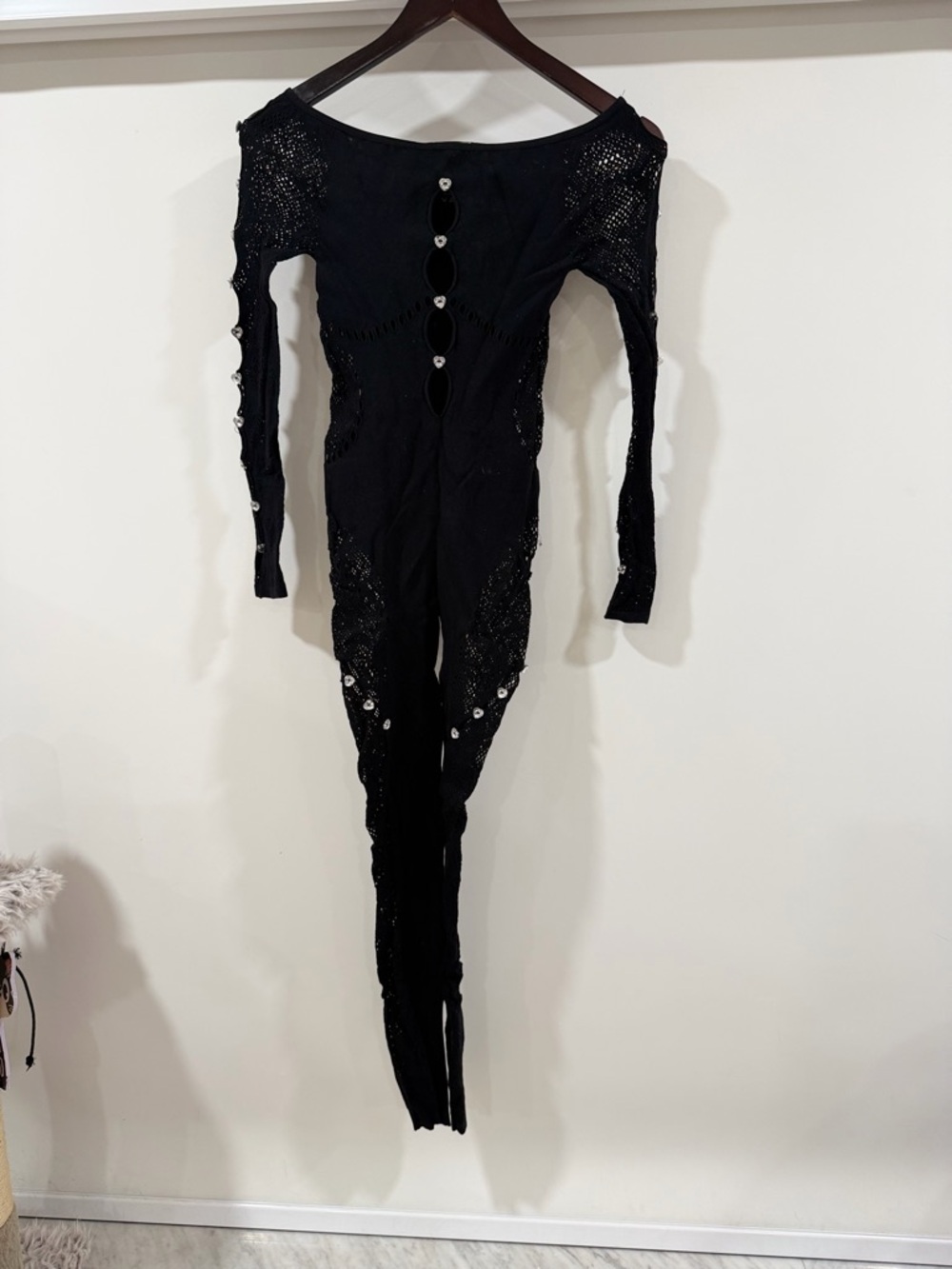 Black Knit One-Piece Button Detail Jumpsuit